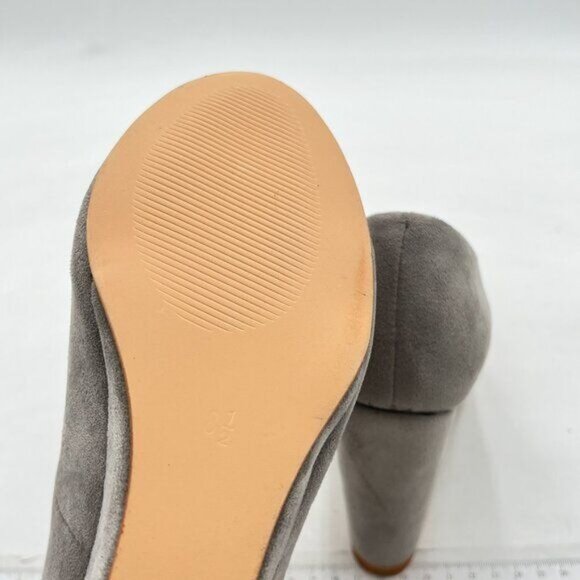 FOWT Grey Wedge Almond Toe Thick High Heel Slip On Comfy Faux Suede Pump - Picture 6 of 8